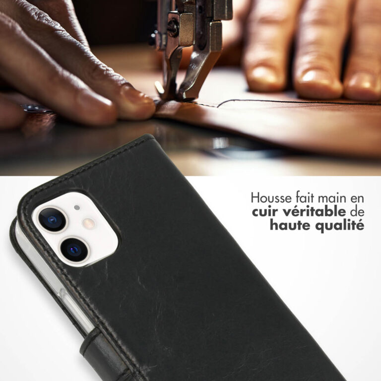 Selencia Echt Lederen Bookcase Apple iPhone 12 Mini - Zwart - Afbeelding 7