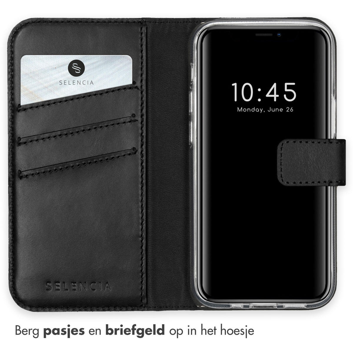 Selencia Echt Leren Bookcase Apple iPhone 12 Mini - Zwart - Afbeelding 3