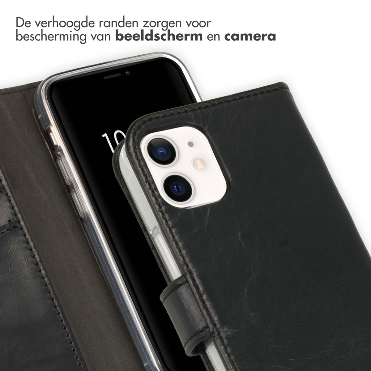 Selencia Echt Leren Bookcase Apple iPhone 12 Mini - Zwart - Afbeelding 2