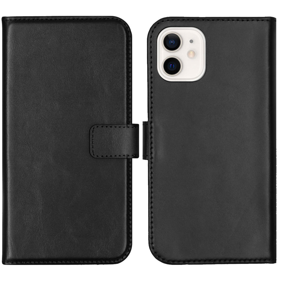 Selencia Echt Lederen Bookcase Apple iPhone 12 Mini – Zwart