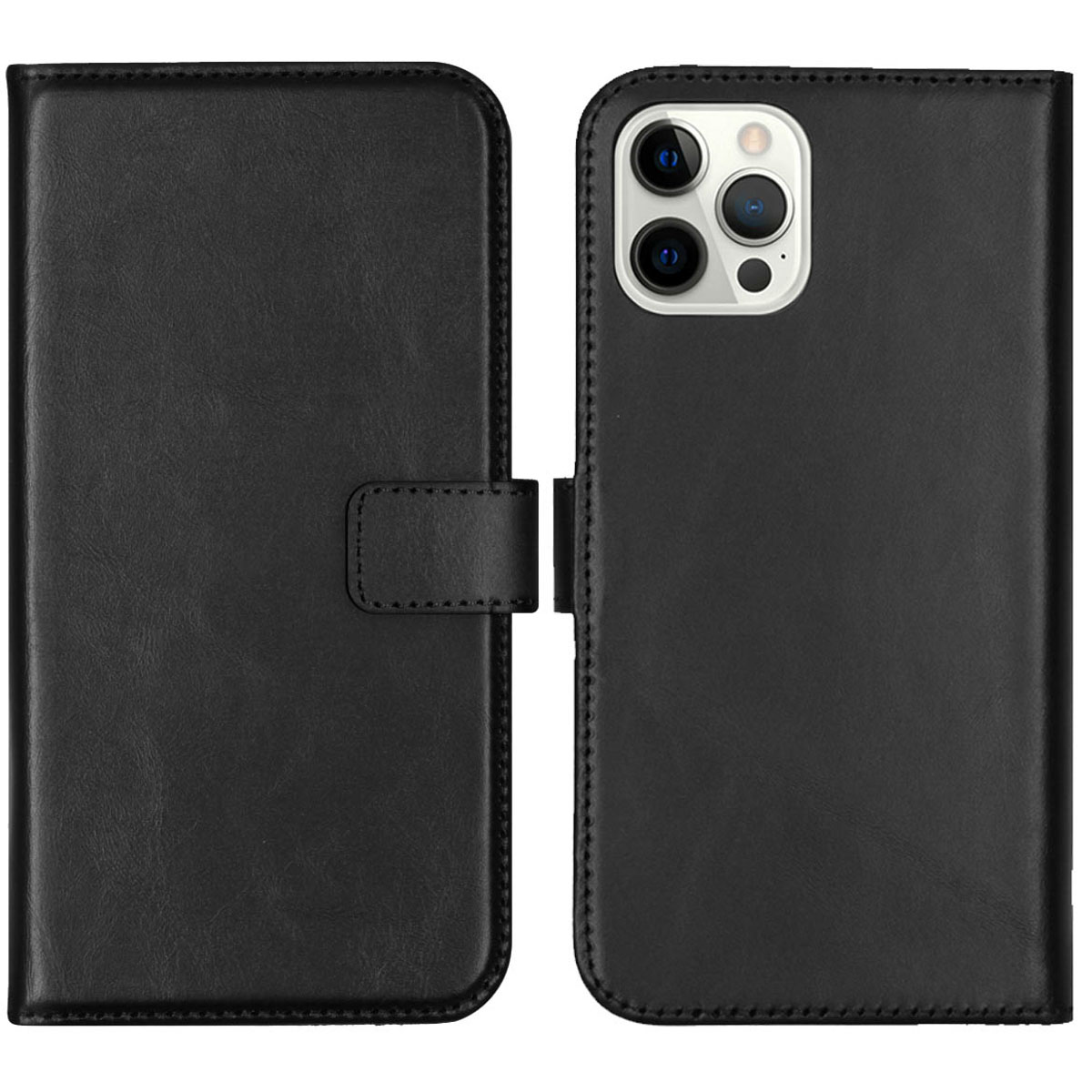 Selencia Echt Lederen Bookcase Apple iPhone 12 Pro Max – Zwart