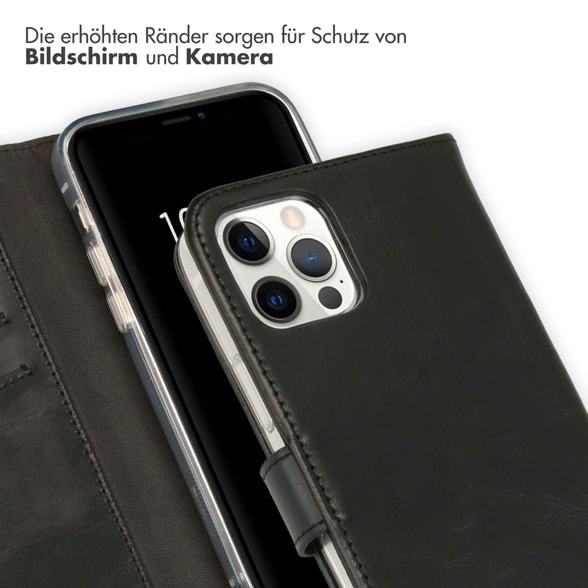 Selencia Echt Leren Bookcase Apple iPhone 12 (Pro) - Zwart - Afbeelding 8