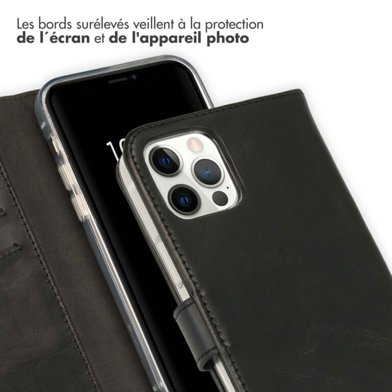 Selencia Echt Lederen Bookcase Apple iPhone 12 (Pro) - Zwart - Afbeelding 5