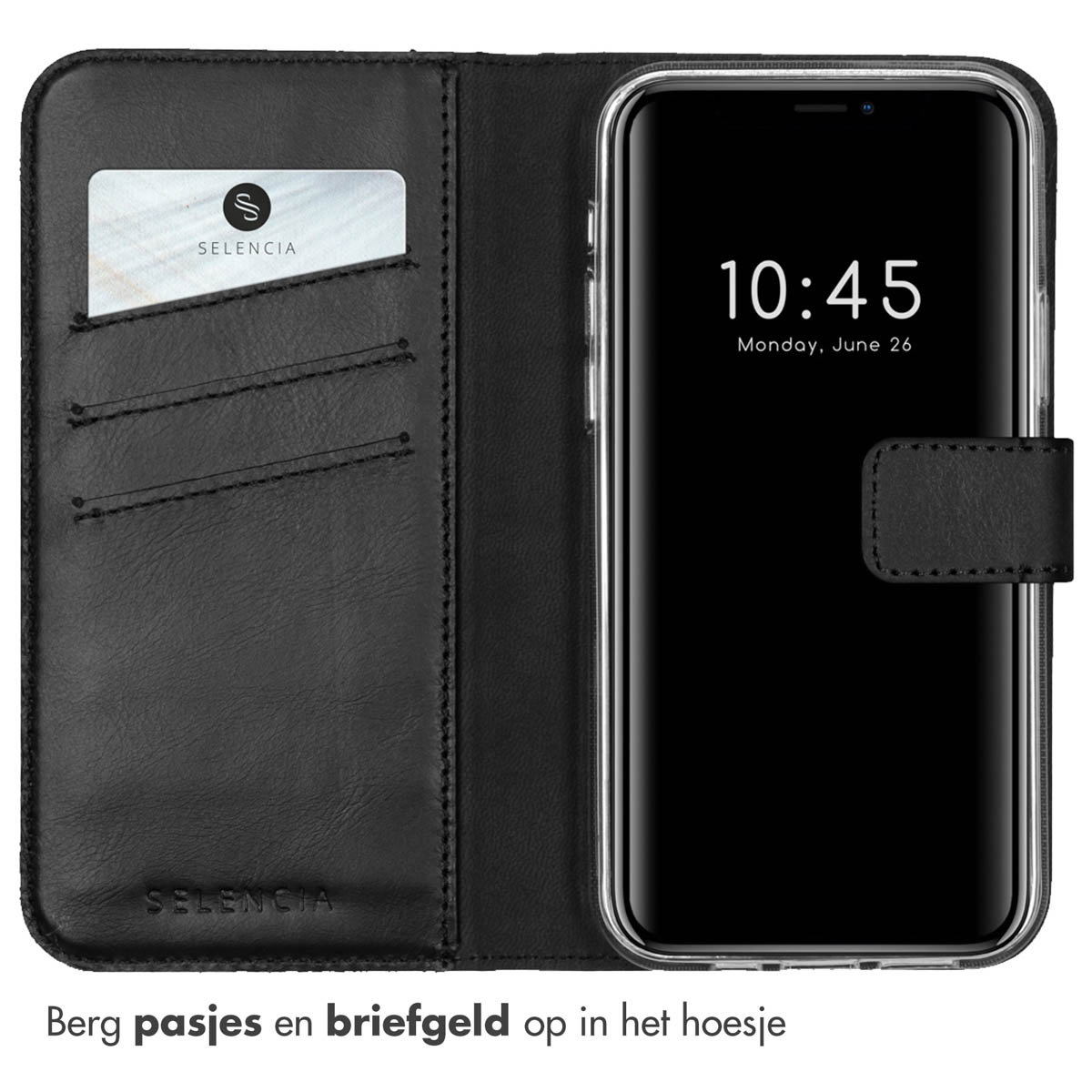 Selencia Echt Leren Bookcase Apple iPhone 12 (Pro) - Zwart - Afbeelding 7