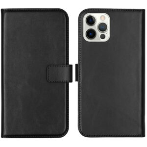 Selencia Echt Lederen Bookcase Apple iPhone 12 (Pro) - Zwart
