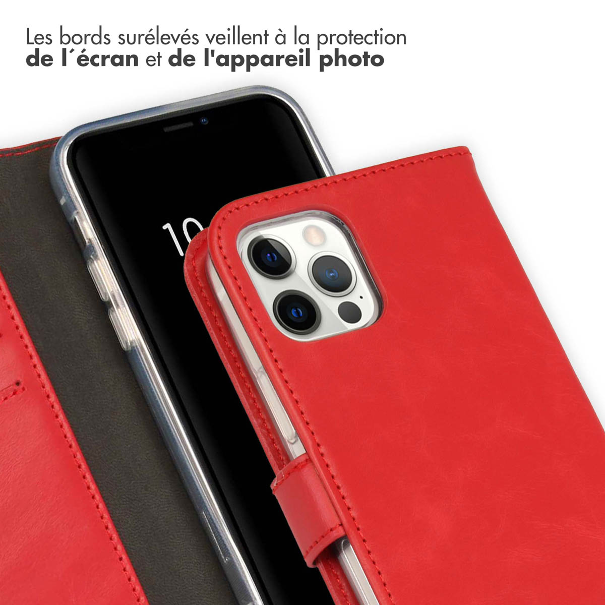 Selencia Echt Leren Bookcase Apple iPhone 12 (Pro) - Rood - Afbeelding 9