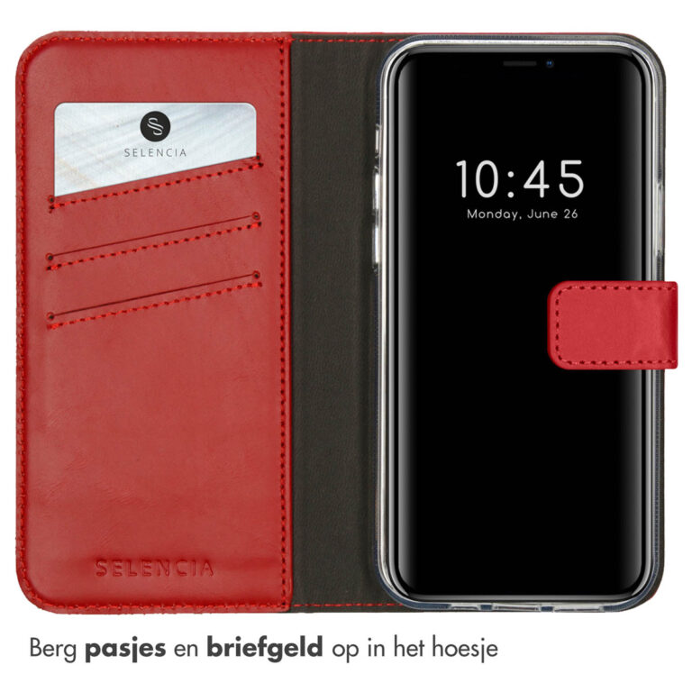 Selencia Echt Lederen Bookcase Apple iPhone 12 (Pro) - Rood - Afbeelding 6