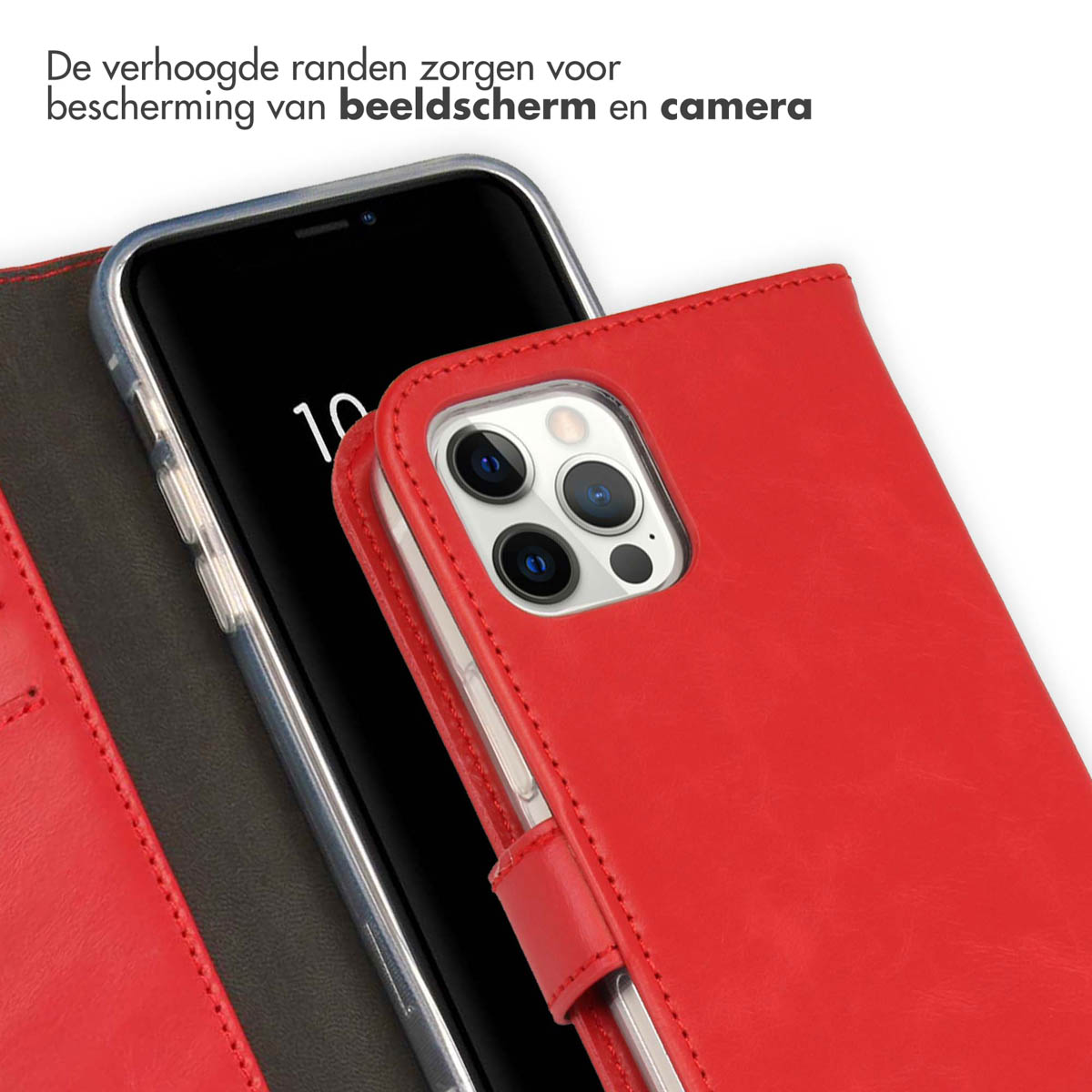 Selencia Echt Leren Bookcase Apple iPhone 12 (Pro) - Rood - Afbeelding 10