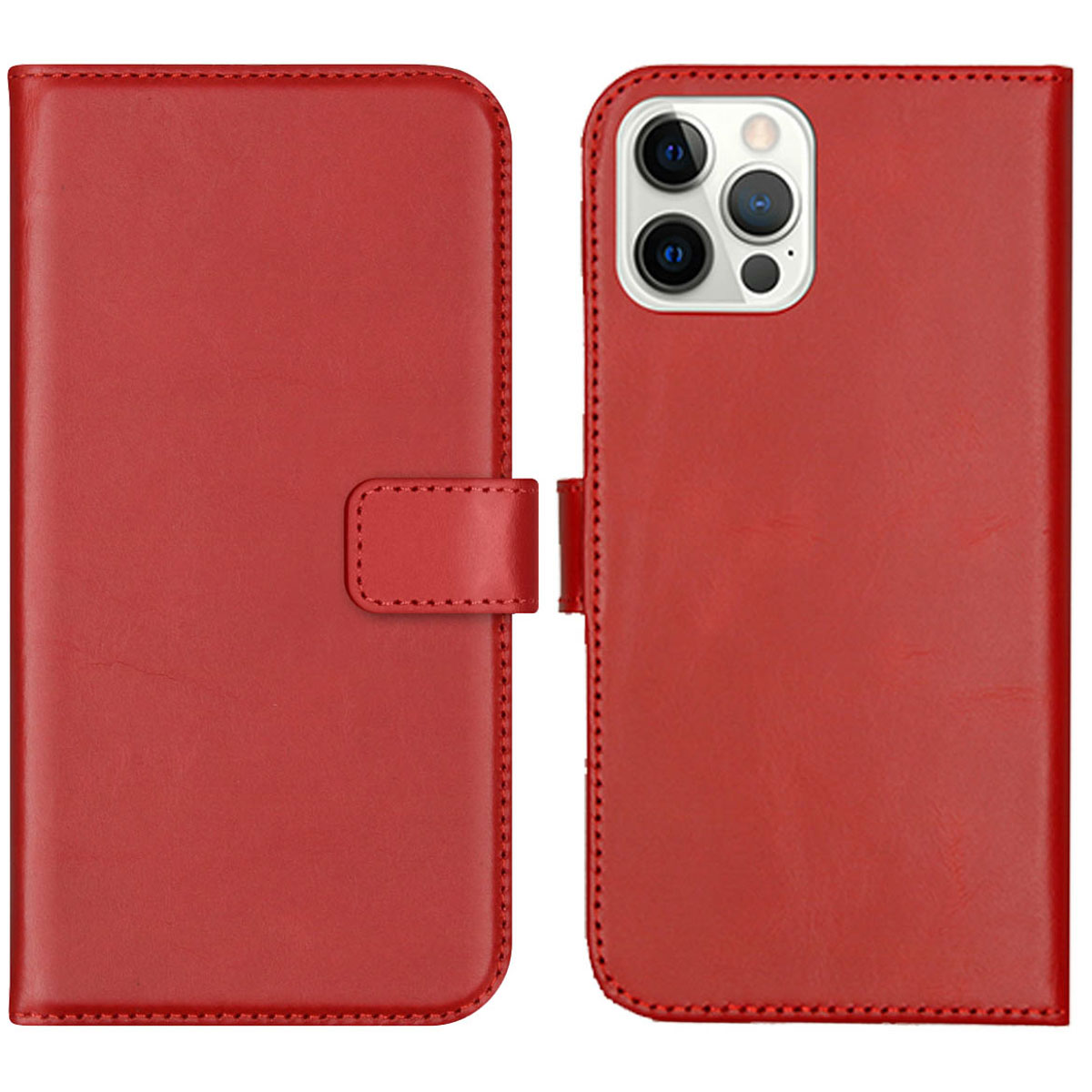 Selencia Echt Lederen Bookcase Apple iPhone 12 (Pro) – Rood