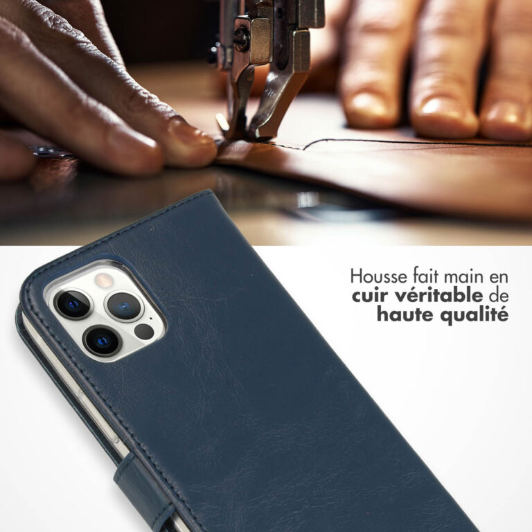 Selencia Echt Lederen Bookcase Apple iPhone 12 (Pro) - Blauw - Afbeelding 7