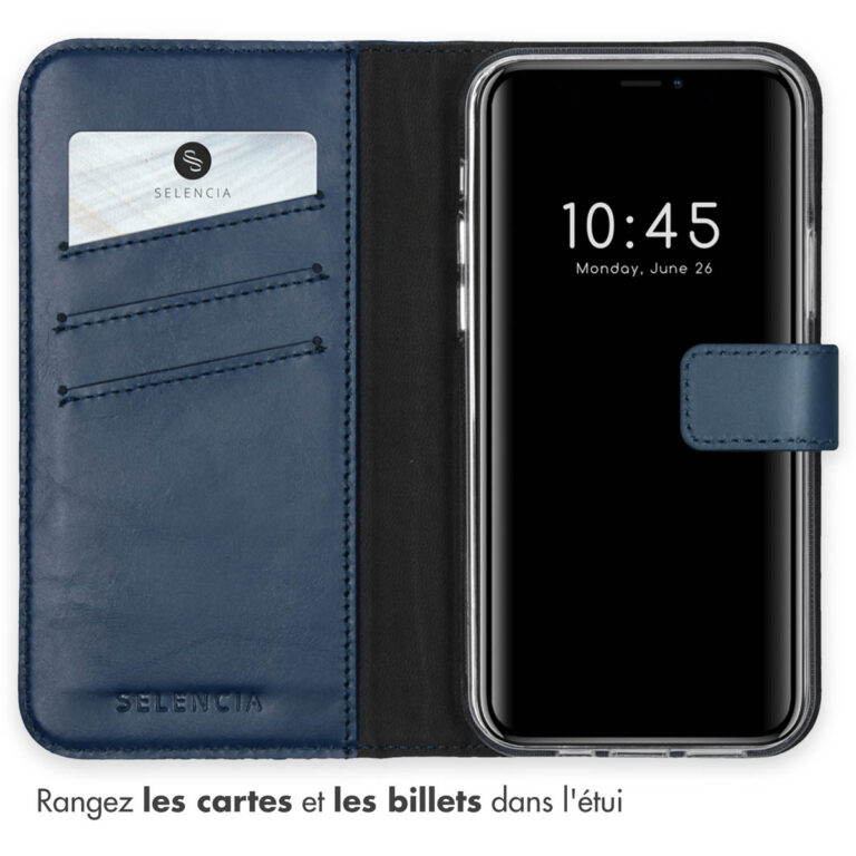 Selencia Echt Lederen Bookcase Apple iPhone 12 (Pro) - Blauw - Afbeelding 6