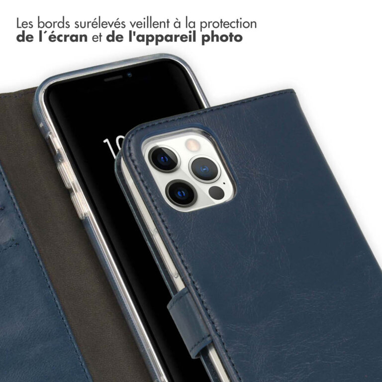 Selencia Echt Lederen Bookcase Apple iPhone 12 (Pro) - Blauw - Afbeelding 5