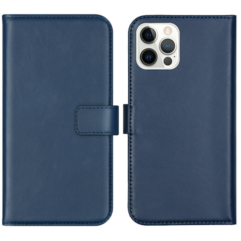 Selencia Echt Lederen Bookcase Apple iPhone 12 (Pro) - Blauw