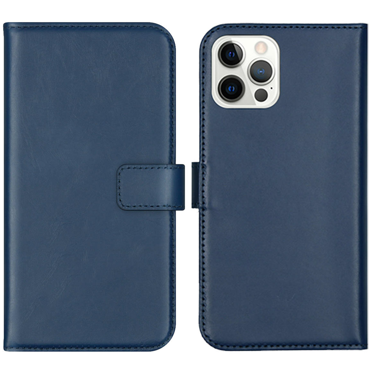 Selencia Echt Lederen Bookcase Apple iPhone 12 (Pro) – Blauw