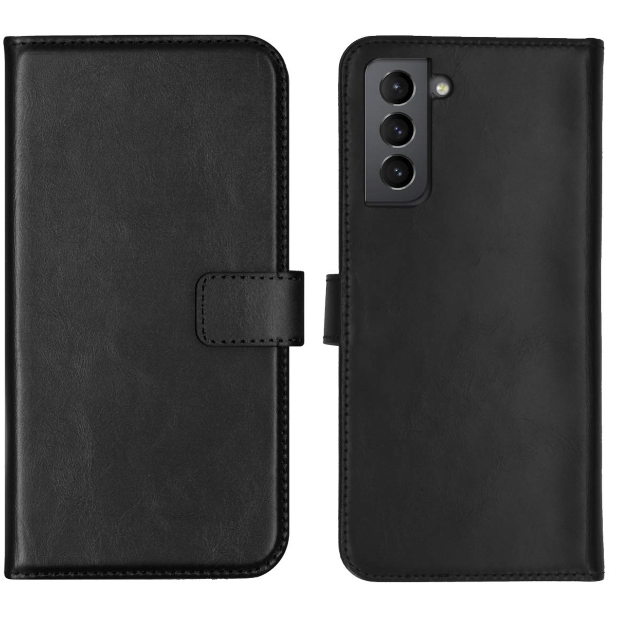 Selencia Echt Lederen Bookcase Samsung Galaxy S21 – Zwart