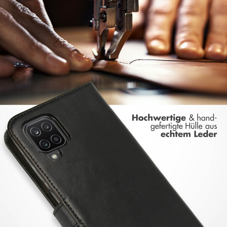 Selencia Echt Lederen Bookcase Samsung Galaxy A12 - Zwart - Afbeelding 10