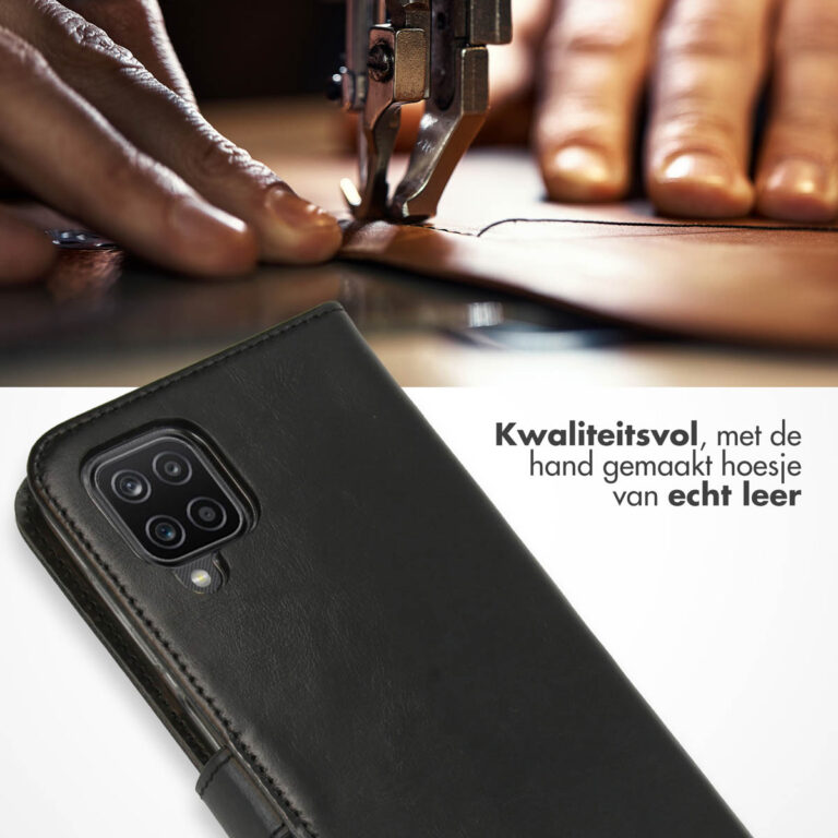 Selencia Echt Lederen Bookcase Samsung Galaxy A12 - Zwart - Afbeelding 4