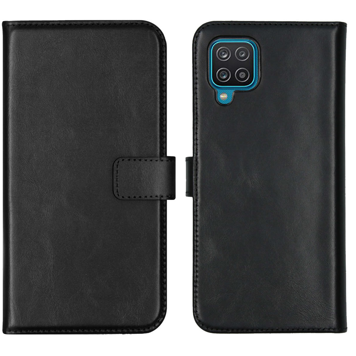 Selencia Echt Lederen Bookcase Samsung Galaxy A12 – Zwart