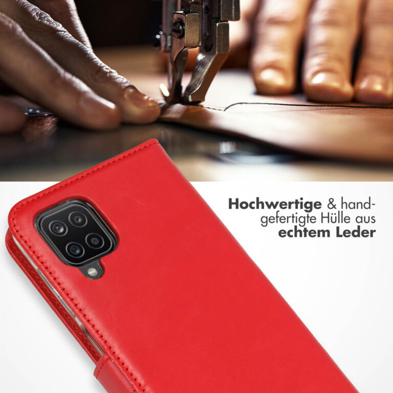 Selencia Echt Lederen Bookcase Samsung Galaxy A12 - Rood - Afbeelding 9