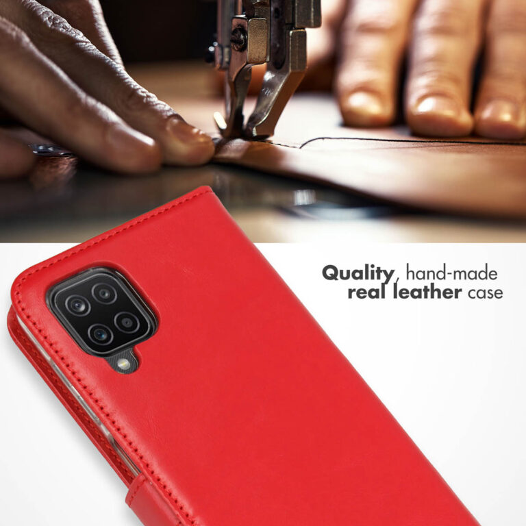 Selencia Echt Lederen Bookcase Samsung Galaxy A12 - Rood - Afbeelding 8