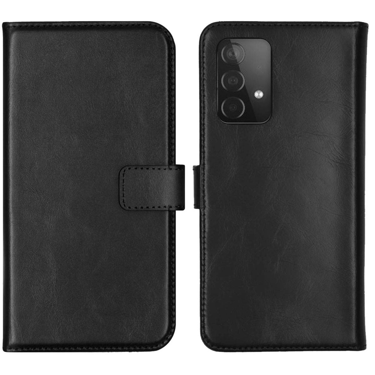 Selencia Echt Lederen Bookcase Samsung Galaxy A52(s) (5G/4G) – Zwart