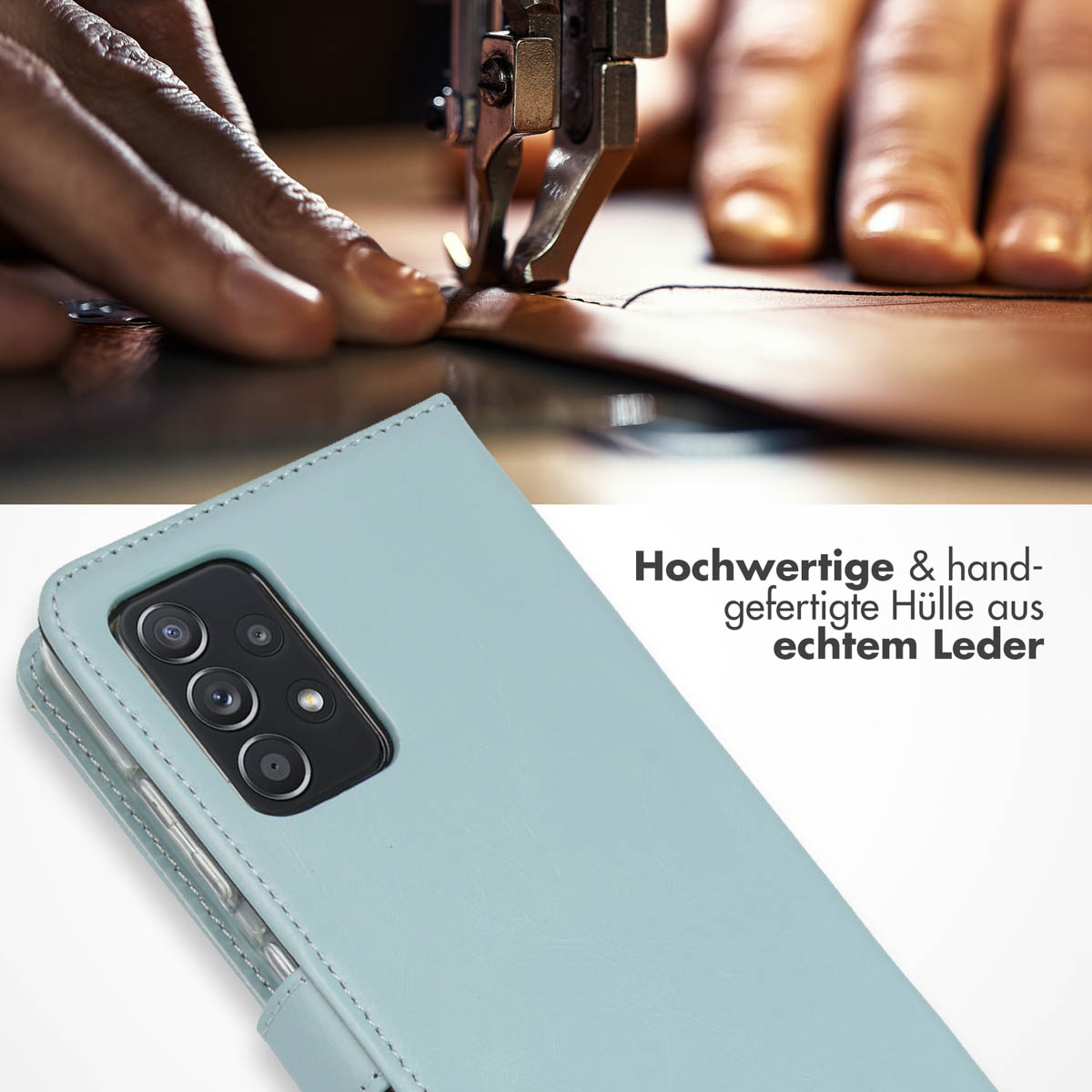 Selencia Echt Leren Bookcase Samsung Galaxy A52(s) (5G/4G) - Air Blue - Afbeelding 2