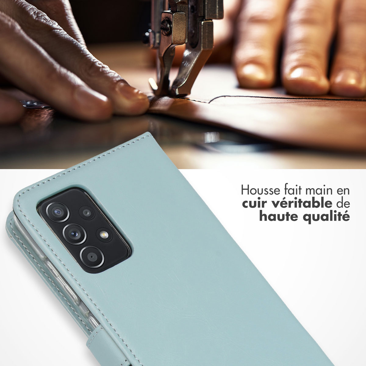 Selencia Echt Leren Bookcase Samsung Galaxy A52(s) (5G/4G) - Air Blue - Afbeelding 3