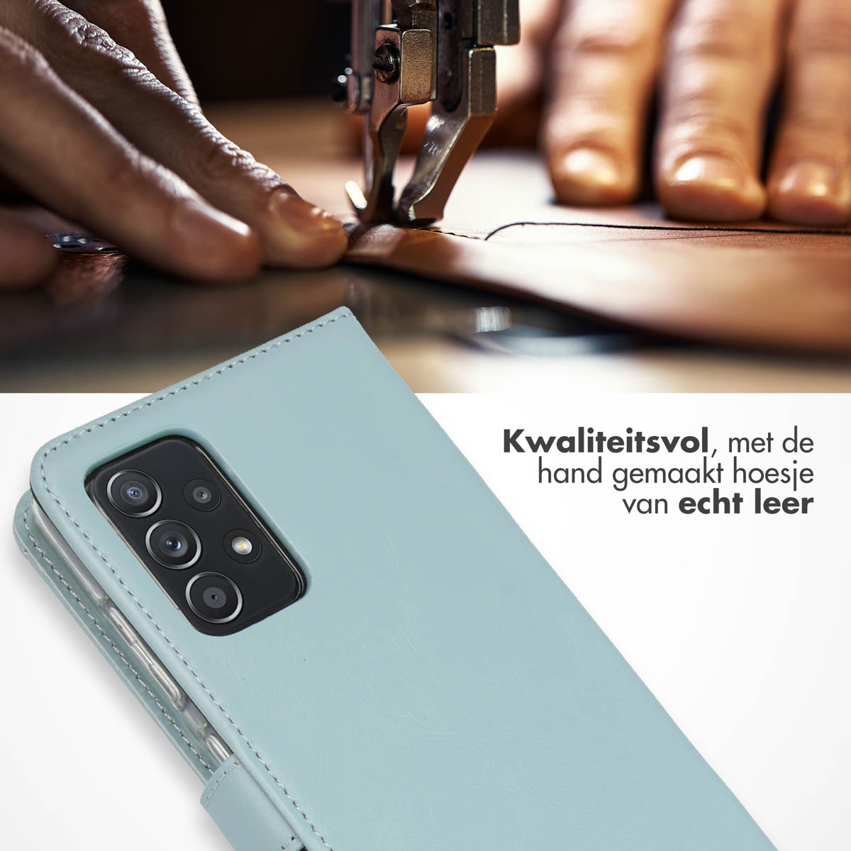 Selencia Echt Leren Bookcase Samsung Galaxy A52(s) (5G/4G) - Air Blue - Afbeelding 4