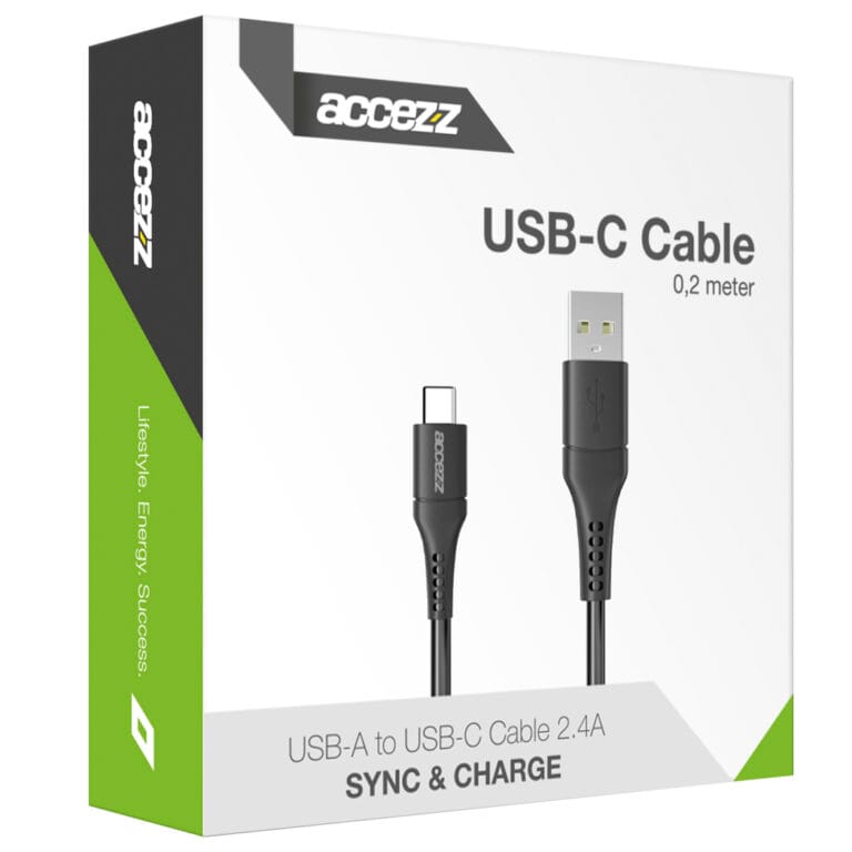 Accezz USB-C naar USB kabel - 0,2 meter - Zwart - Afbeelding 2
