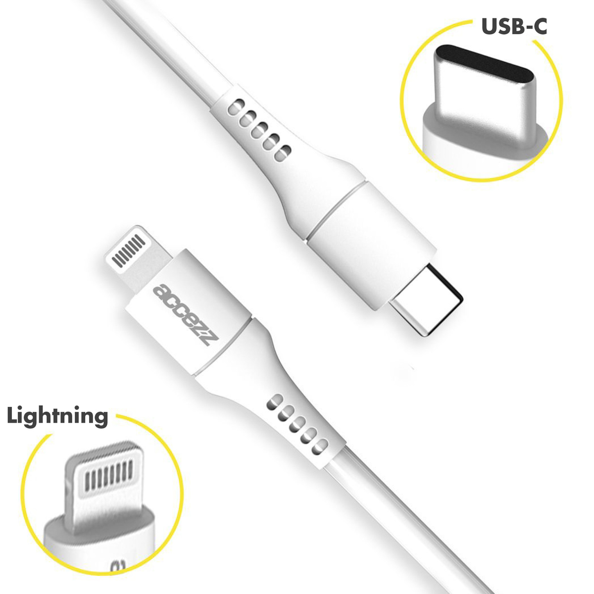 Accezz Lightning naar USB-C kabel - MFi certificering - 1 meter - Wit - Afbeelding 3