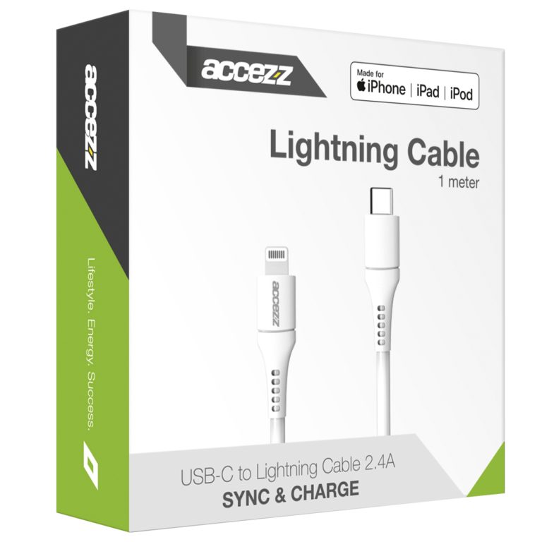 Accezz Lightning naar USB-C kabel - MFi certificering - 1 meter - Wit - Afbeelding 2