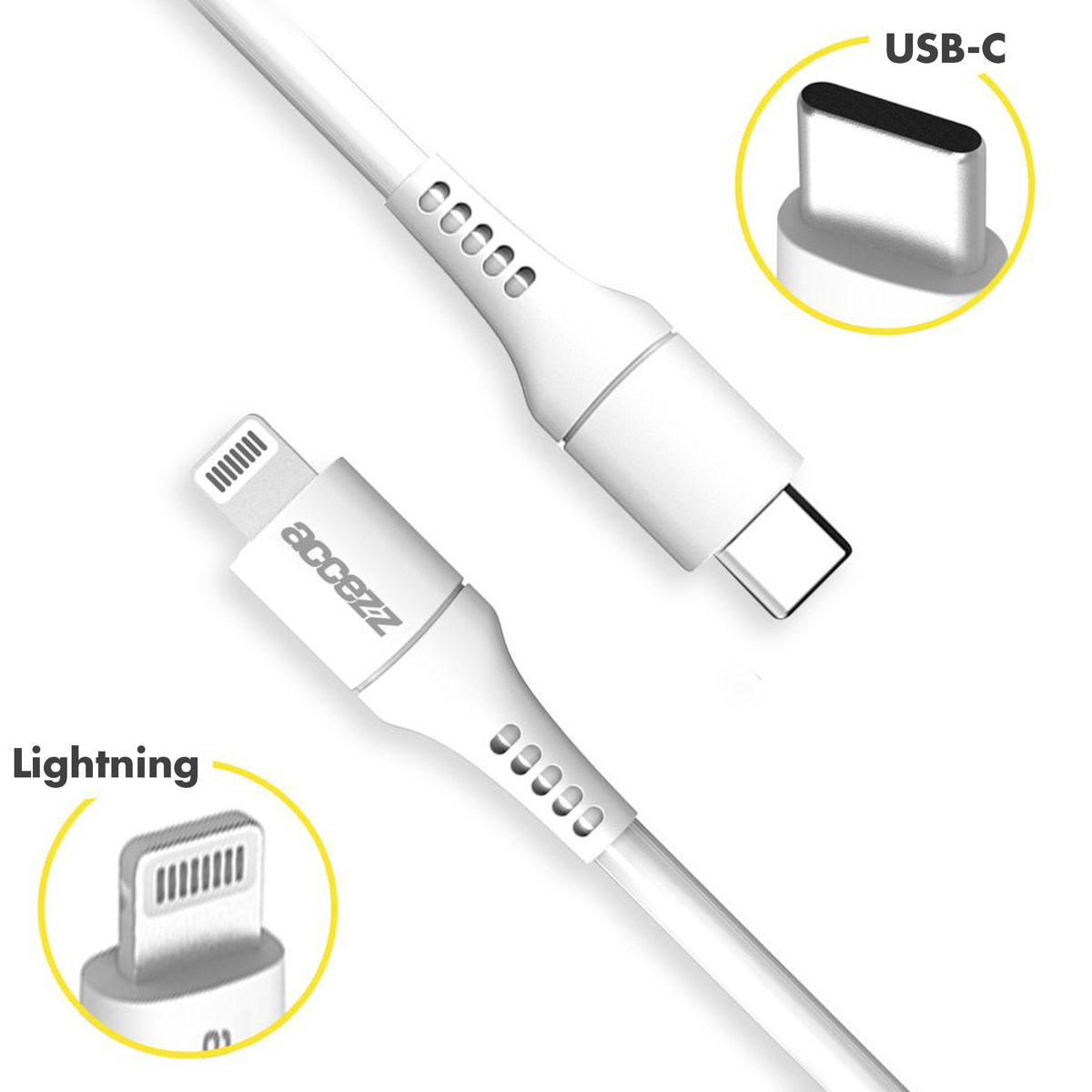 Accezz Lightning naar USB-C kabel - MFi certificering - 2 meter - Wit - Afbeelding 3