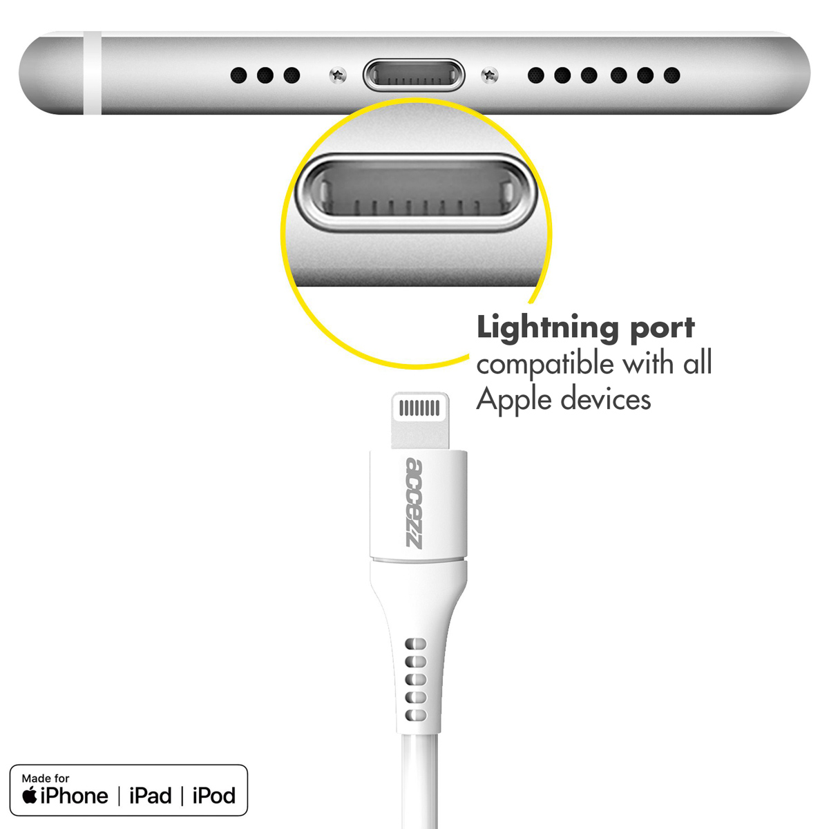 Accezz Lightning naar USB-C kabel - MFi certificering - 2 meter - Wit - Afbeelding 5