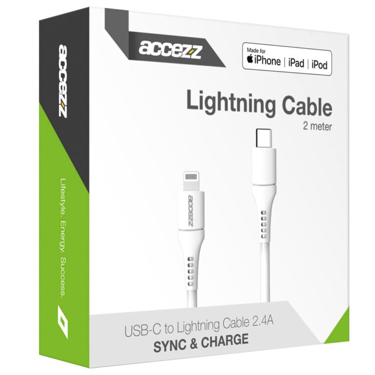 Accezz Lightning naar USB-C kabel - MFi certificering - 2 meter - Wit - Afbeelding 2