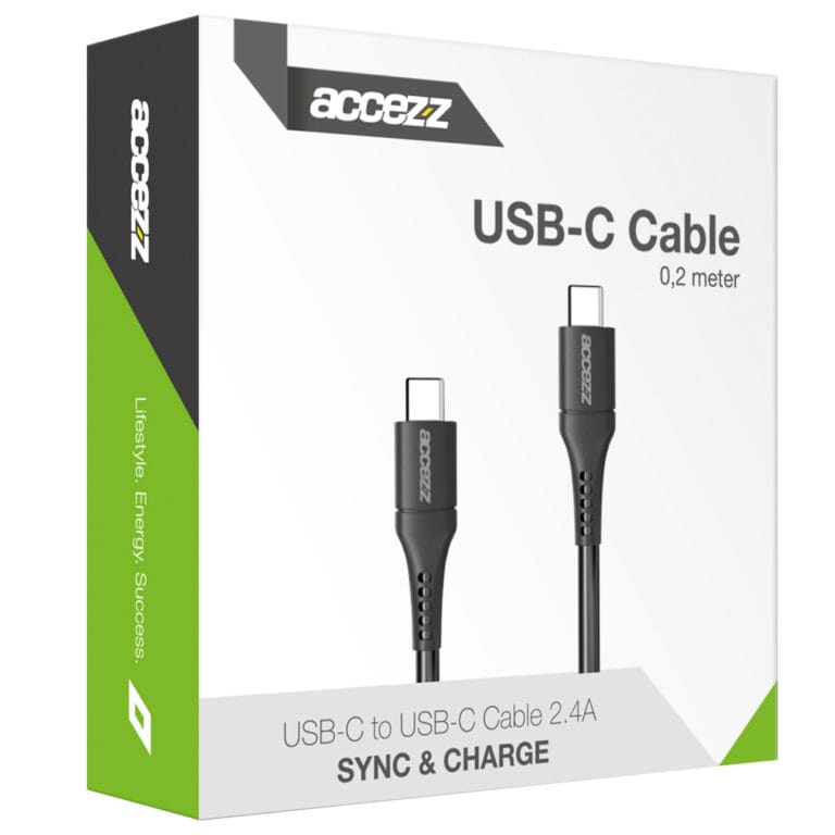 Accezz USB-C naar USB-C kabel - 0,2 meter - Zwart - Afbeelding 2