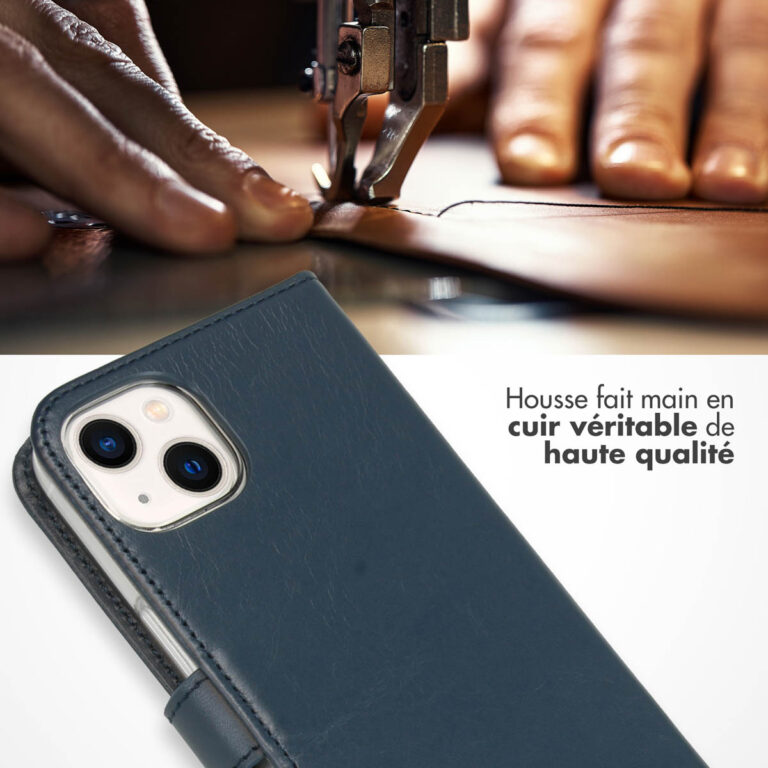 Selencia Echt Leren Bookcase iPhone 13 - Blauw - Afbeelding 7