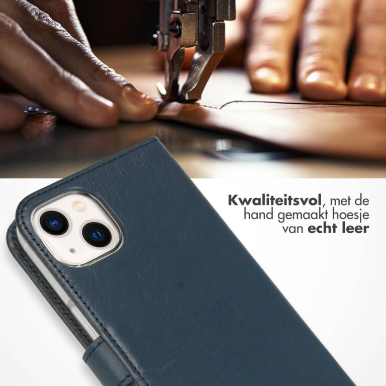 Selencia Echt Lederen Bookcase Apple iPhone 13 - Blauw - Afbeelding 4
