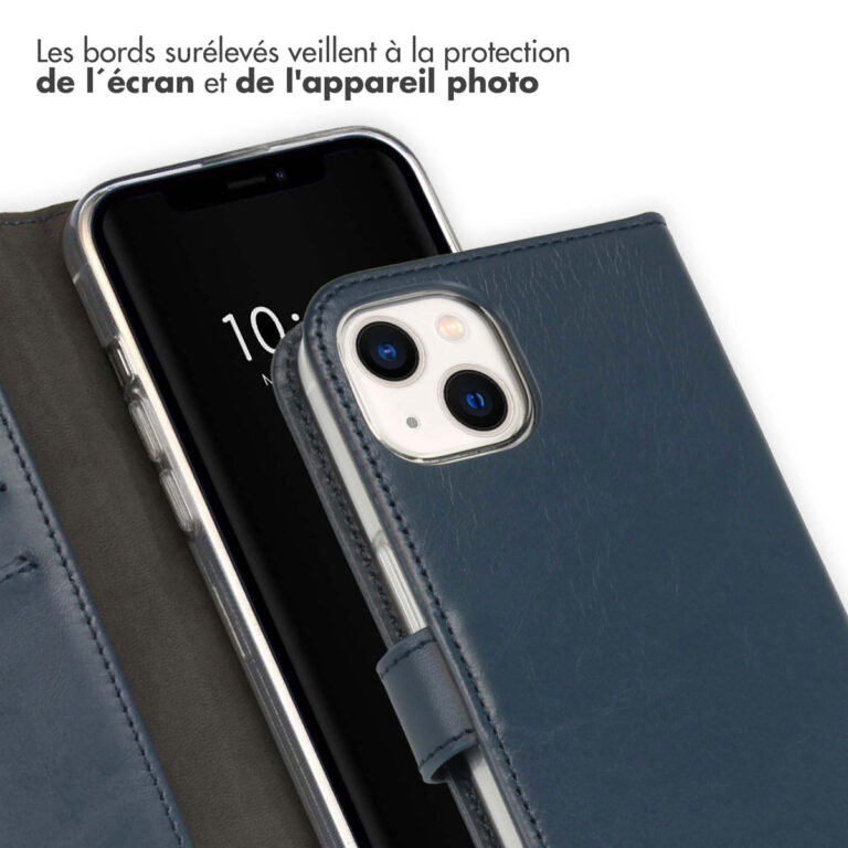Selencia Echt Lederen Bookcase Apple iPhone 13 - Blauw - Afbeelding 5