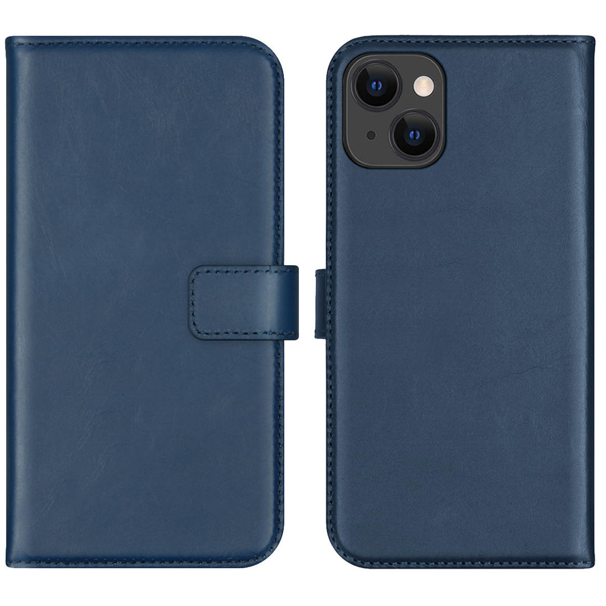 Selencia Echt Leren Bookcase iPhone 13 – Blauw