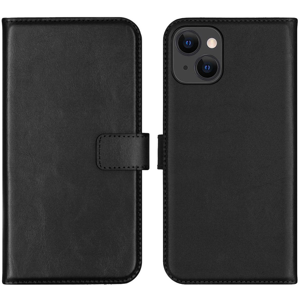Selencia Echt Leren Bookcase iPhone 13 – Zwart
