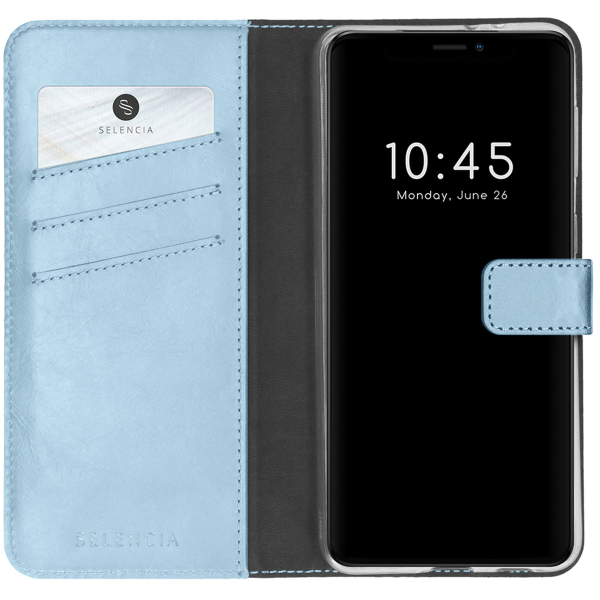 Selencia Echt Leren Bookcase iPhone 13 Mini – Lichtblauw