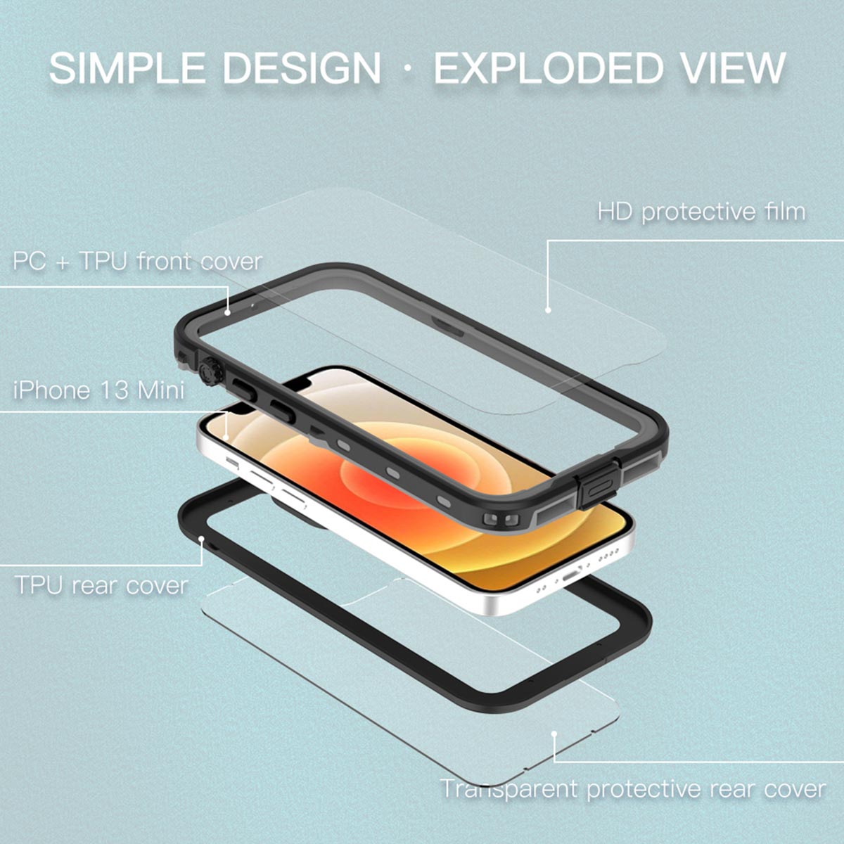 Redpepper Dot Plus Waterproof Backcover Apple iPhone 13 Mini - Zwart - Afbeelding 7