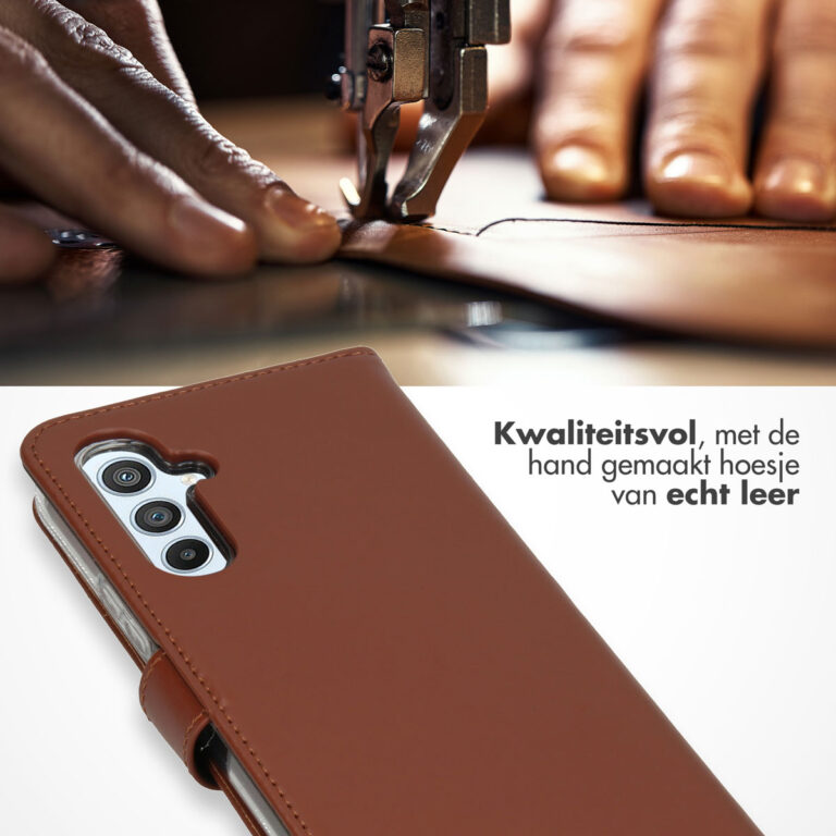 Selencia Echt Lederen Bookcase Samsung Galaxy A54 (5G) - Lichtbruin - Afbeelding 4