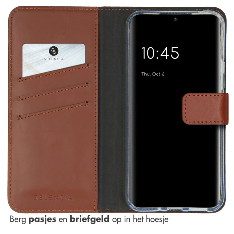 Selencia Echt Lederen Bookcase Samsung Galaxy A54 (5G) - Lichtbruin - Afbeelding 3