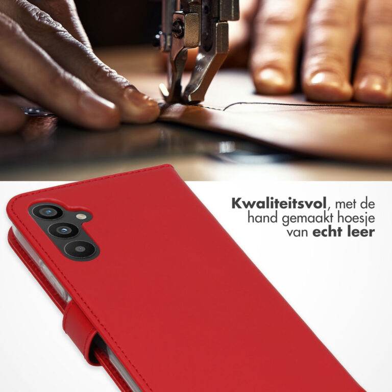 Selencia Echt Lederen Bookcase Samsung Galaxy A34 (5G) - Rood - Afbeelding 4