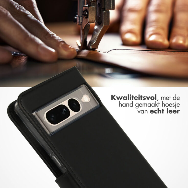 Selencia Echt Lederen Bookcase Google Pixel 7 Pro - Zwart - Afbeelding 4