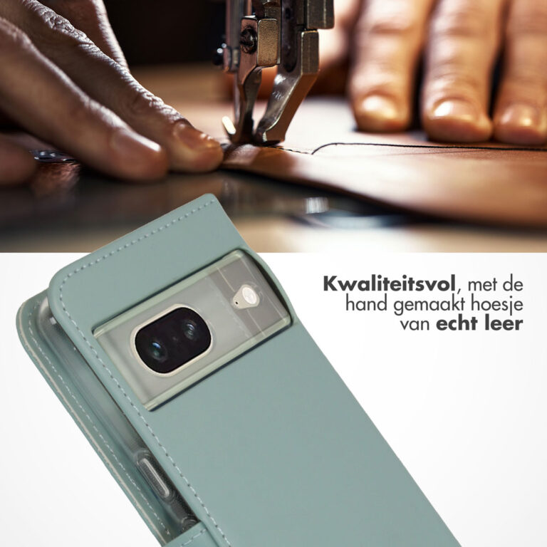 Selencia Echt Lederen Bookcase Google Pixel 7 - Air Blue - Afbeelding 4