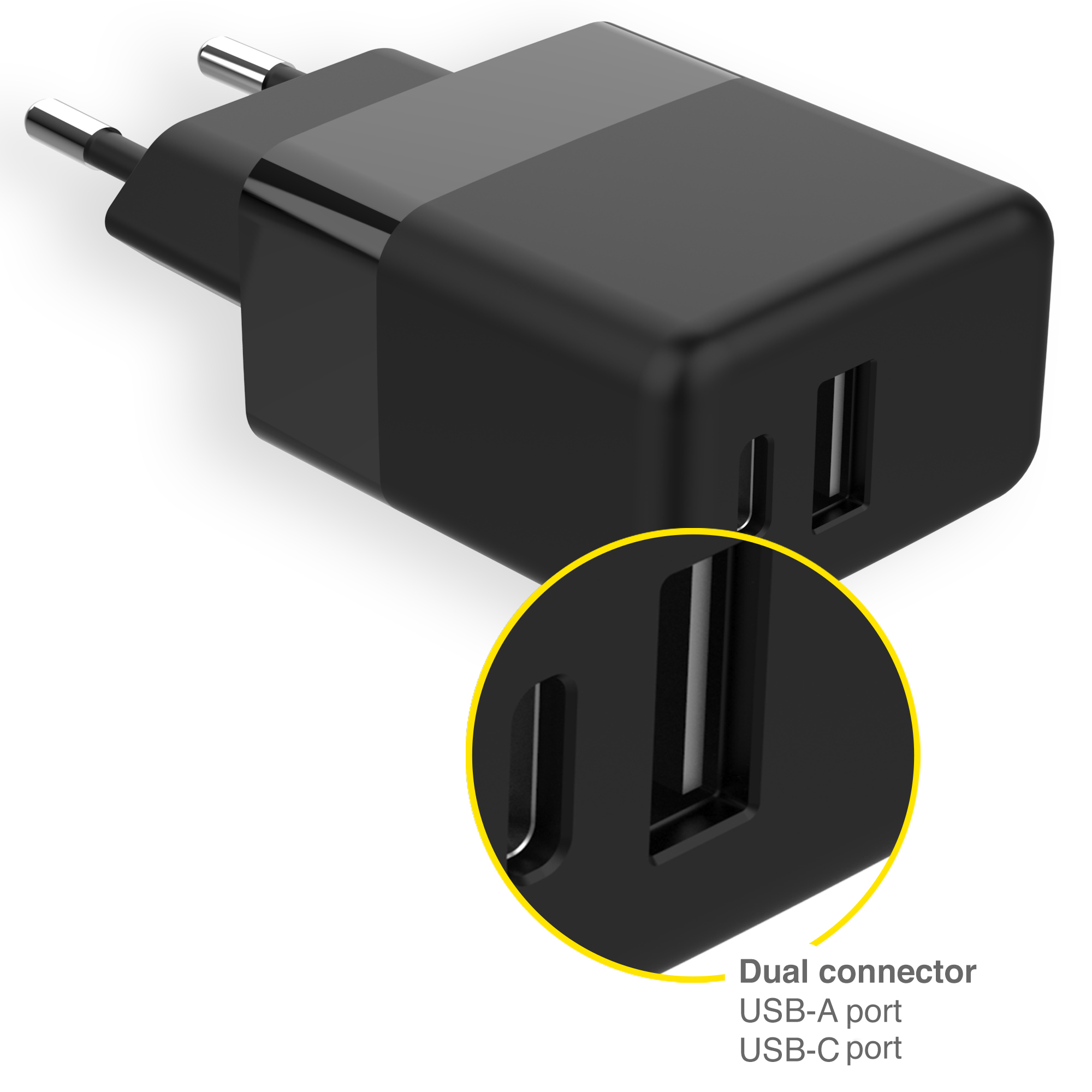 Accezz Wall Charger - Oplader - USB-C en USB aansluiting - Power Delivery - 20 Watt - Black - Afbeelding 2