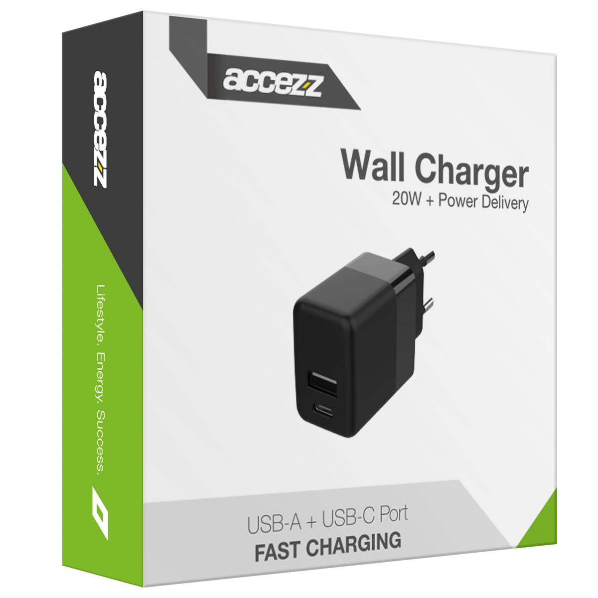 Accezz Wall Charger - Oplader - USB-C en USB aansluiting - Power Delivery - 20 Watt - Black - Afbeelding 5