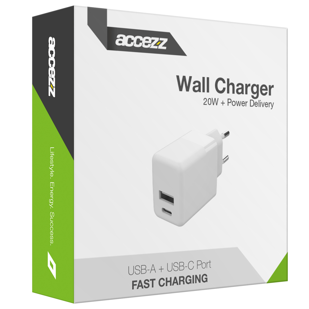 Accezz Wall Charger - Oplader - USB-C en USB aansluiting - Power Delivery - 20 Watt - White - Afbeelding 5